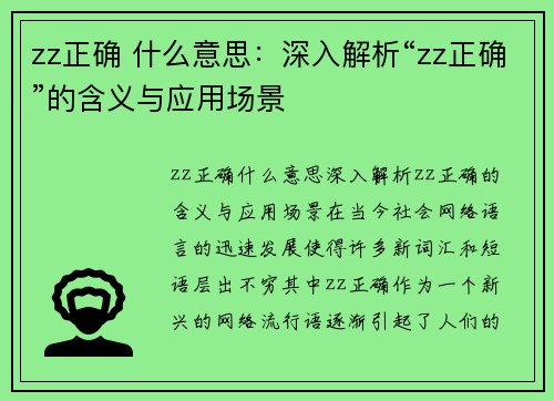 zz正确 什么意思：深入解析“zz正确”的含义与应用场景